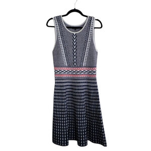 RW&Co Navy Sleeveless Patterned Dress A-Line Knit Dress Sz Small